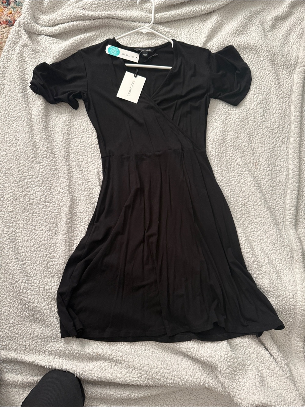 41 Hawthorn Black Wrap-Style Short Sleeve Mini Dress